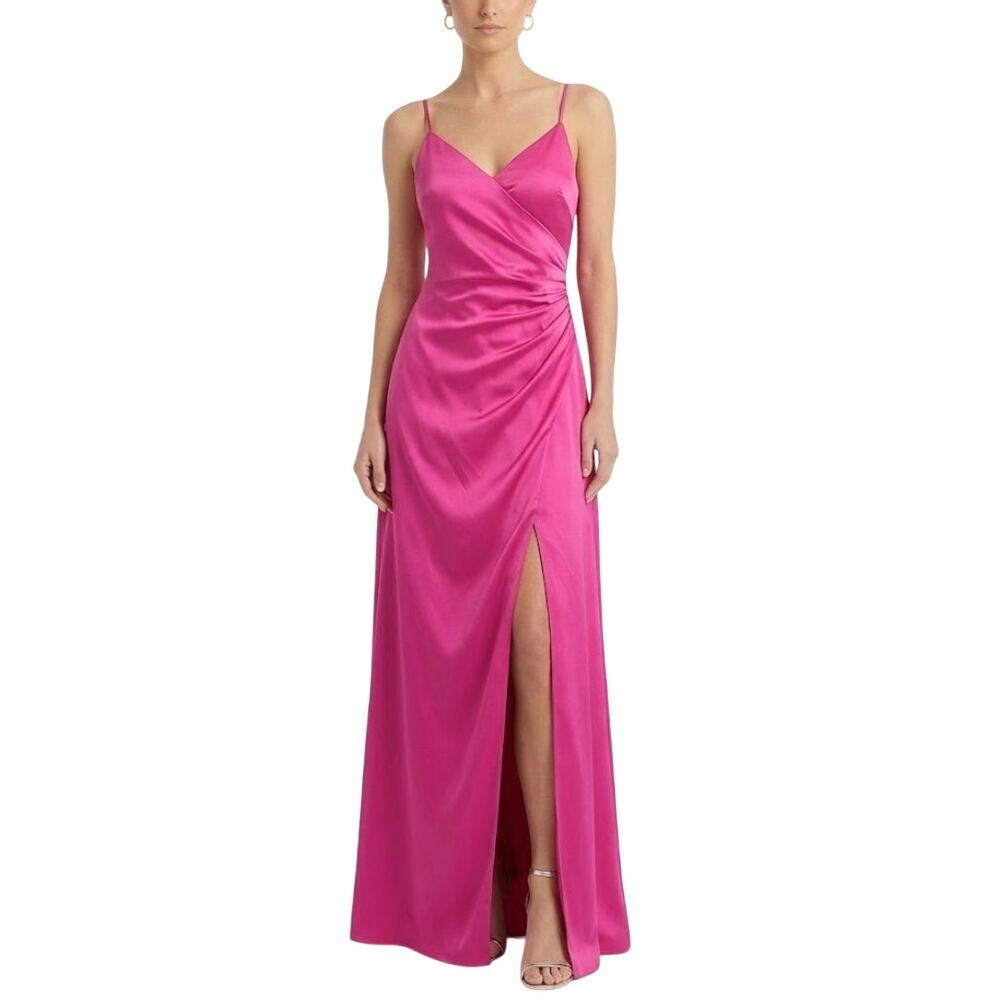 AQUA Pink Evening Gown Cut Out Back Thigh Slit Long A-Line Formal Dress Size 8